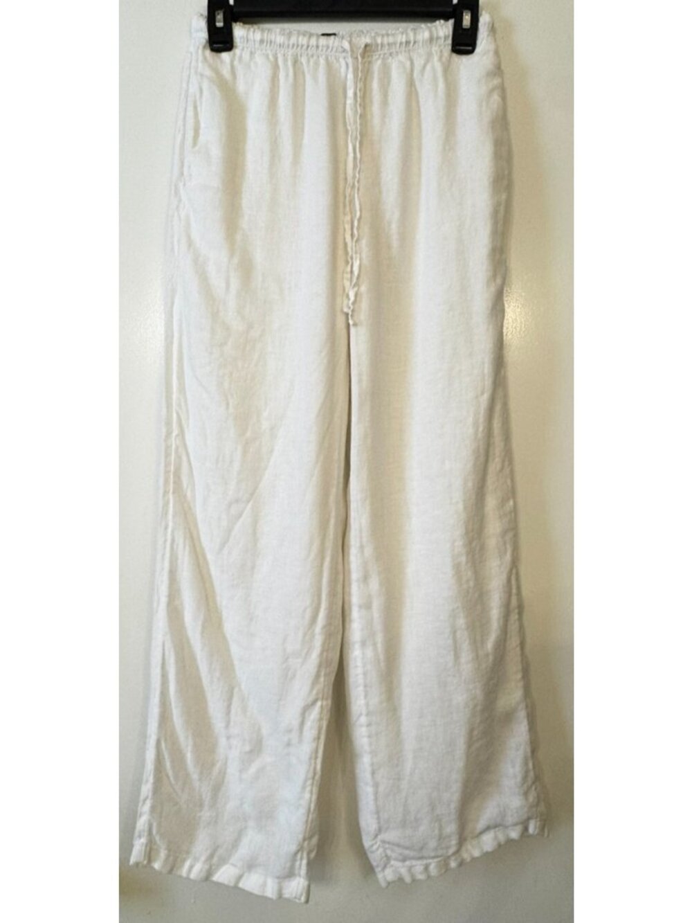 J. Crew Soleil Women 100% Linen Lined White Pull On Wide Leg Drawstring Pants